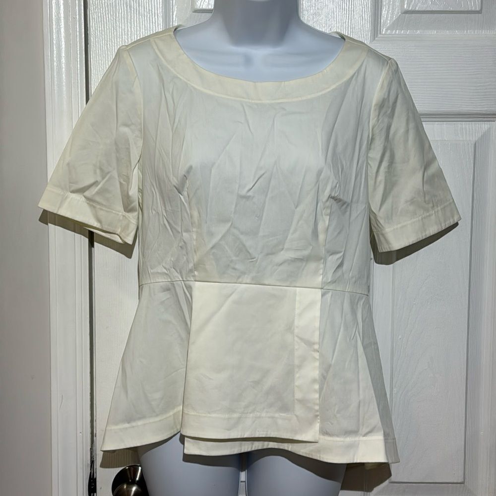 NWOT Lafayette 148 New York Cream Cuffed Sleeve Peplum Blouse Size 4